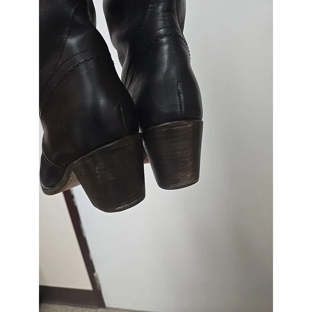 Frye Jane Tall Cuff Boots Black Leather Over Knee Riding Fold Down Womens Sz 10